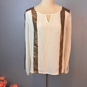 Jealous Tomato Sheer Blouse Cream/ Gold Womens Medium Long Sleeve Tunic Top